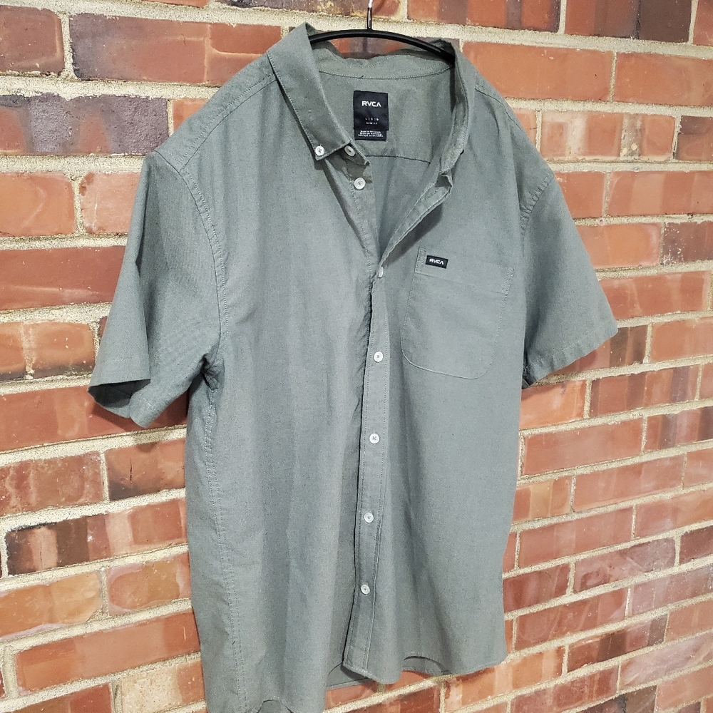 RVCA Olive Green Button Up Large SlimFit